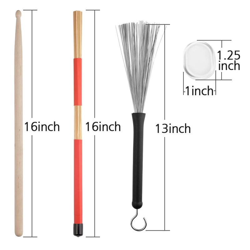 Eison Drum Sticks Set,Eison 5A Maple Wood Drum Sticks,Drum Rods Brushes,Retractable Drum Wire Brushes,12PCS Drum Dampeners with Portable Bag,Drumsticks Gift Sets for Beginner Adults Drummer Practice - Image 5